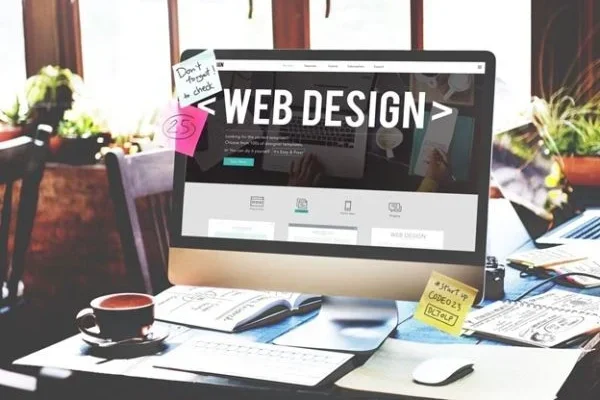 Desk with a computer saying Web Design